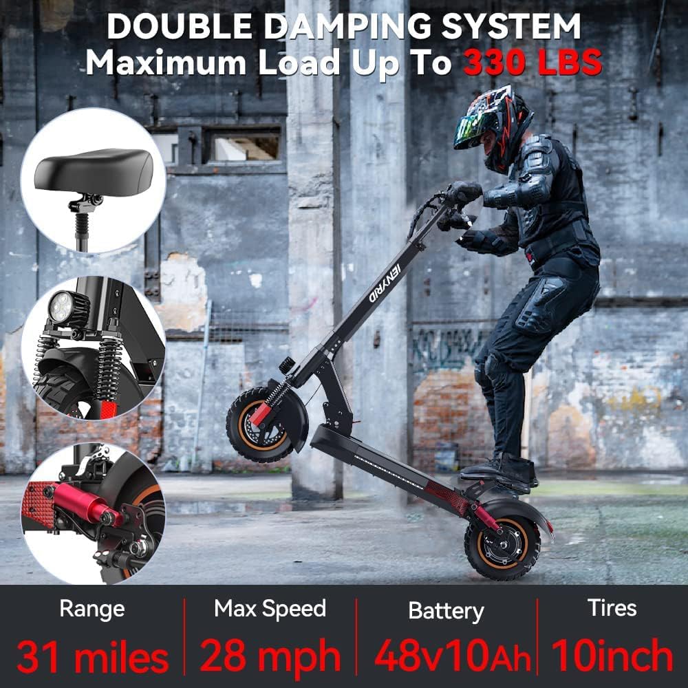 Electric Scooter with Seat, 10 inch Air Tire, 600W Motor, 31 Miles Max Range, 28 Mph Top Speed K3358