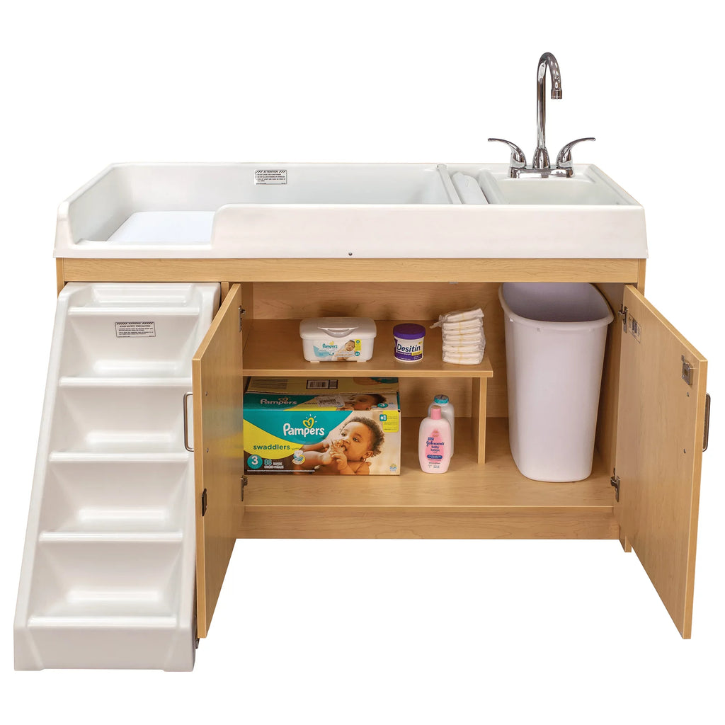 Maple Wood Toddler Changing Table with Sink and Steps J882