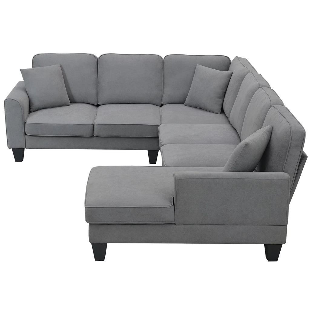 Dark Gray 7 Seat U Shape Sectional Sofa with 3 Pillows J662827