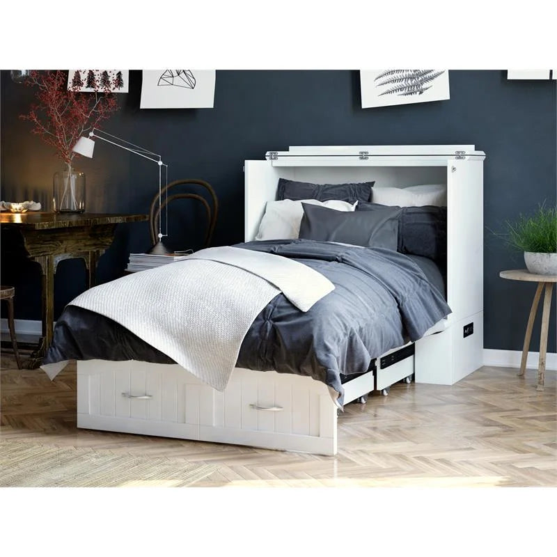 White Wood Twin XL Murphy Bed Chest with Mattress W51878
