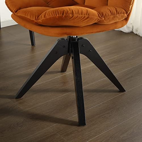 Brown Faux Leather Swivel Armless Desk Chair with Wood Legs F926