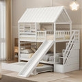 White Twin Over Twin Wood Bunk Bed with Slide and Trundle L618