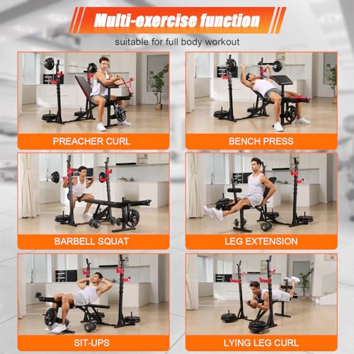 900 LBS Adjustable Weight Bench and Squat Rack with Leg Extension, Preacher Curl Pad Z1662