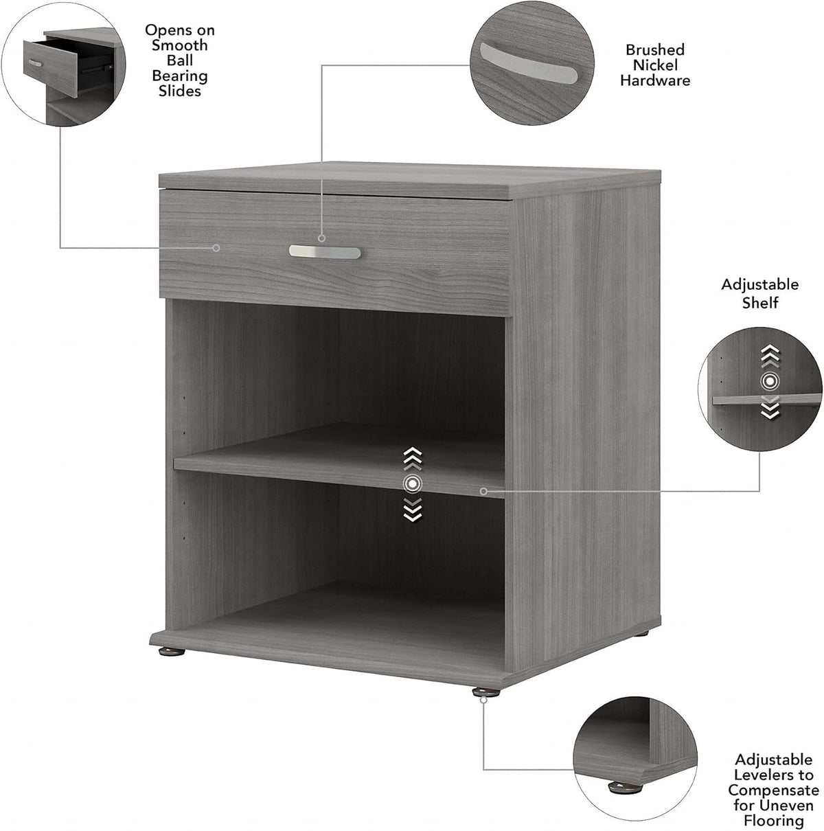 Platinum Gray Floor Storage Cabinet with Drawer and Shelves C32669