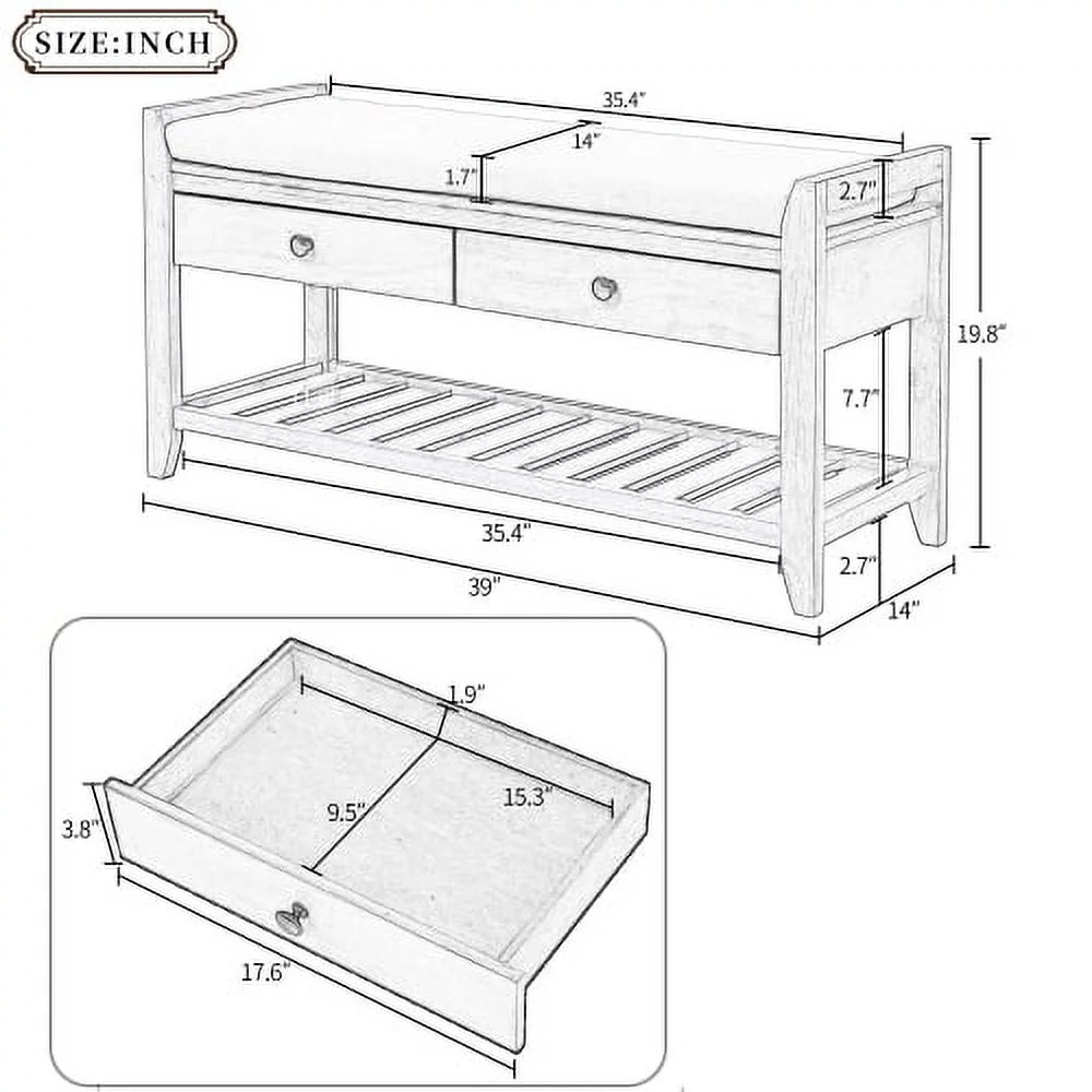 Espresso Shoe Rack with Cushioned Seat and Drawers D933