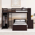 Twin Size Solid Wood Loft Bed with Desk and Wardrobe W114359
