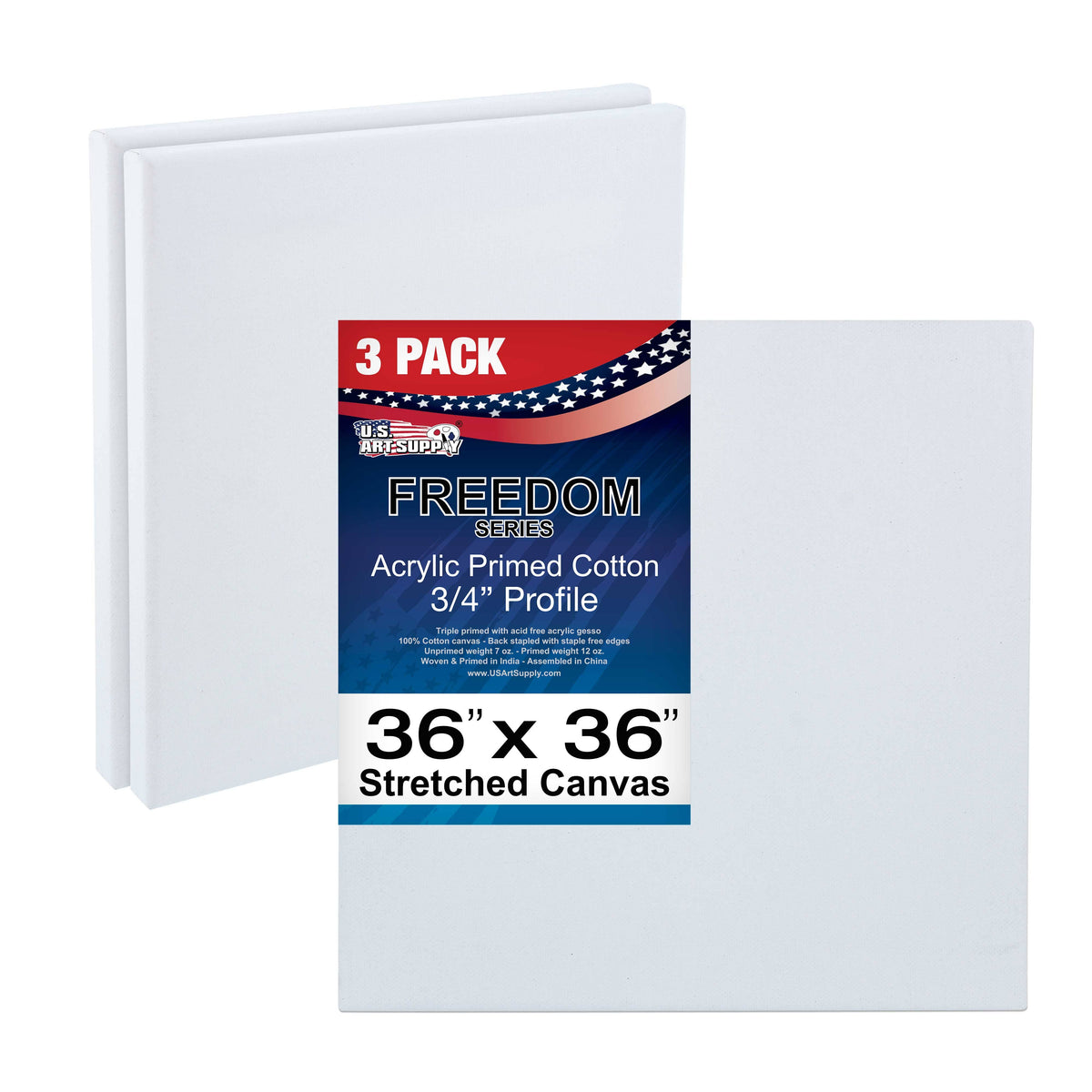 36 x 36 inch Stretched Canvas 12-Ounce Primed 3-Pack White Blank L219183