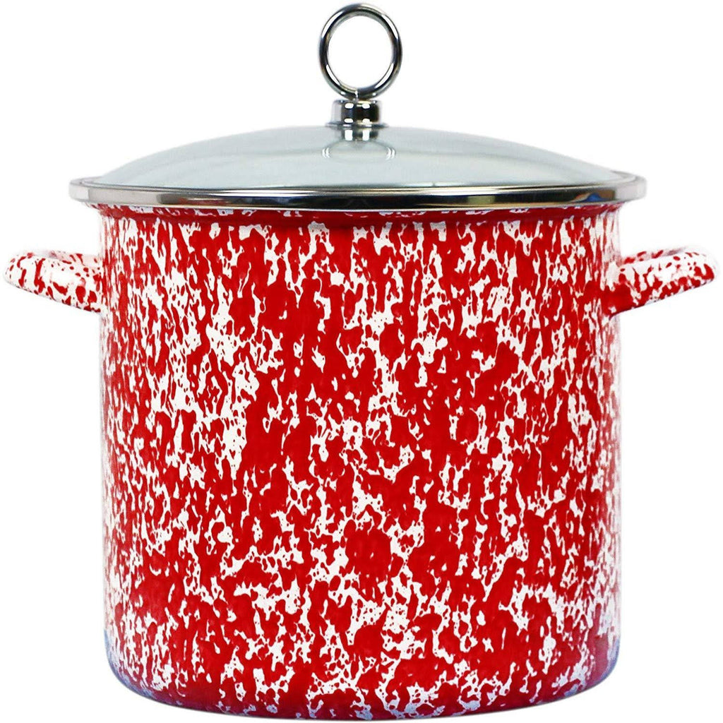 Red 8-Quart Enamel Steel Stockpot with Glass Lid O667