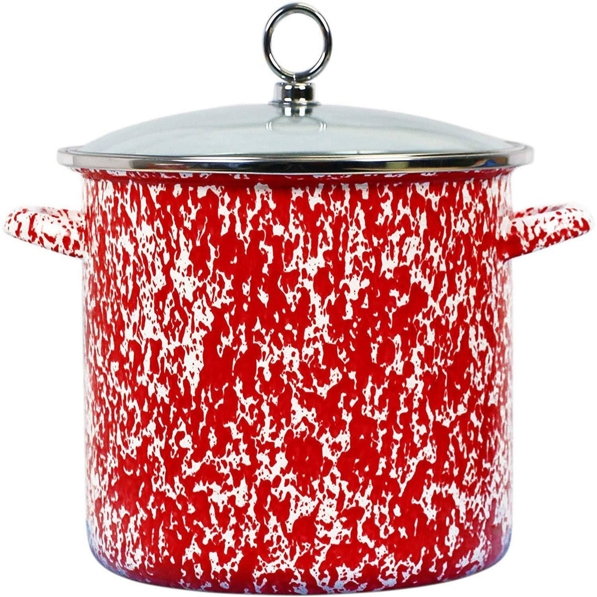 Red 8-Quart Enamel Steel Stockpot with Glass Lid O667
