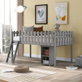 White Twin Size Wooden Loft Bed with Desk and Cabinet K451