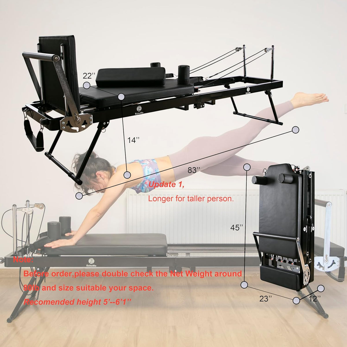 Updated Longer Size Pilates Reformer with Alloy Springs R344500