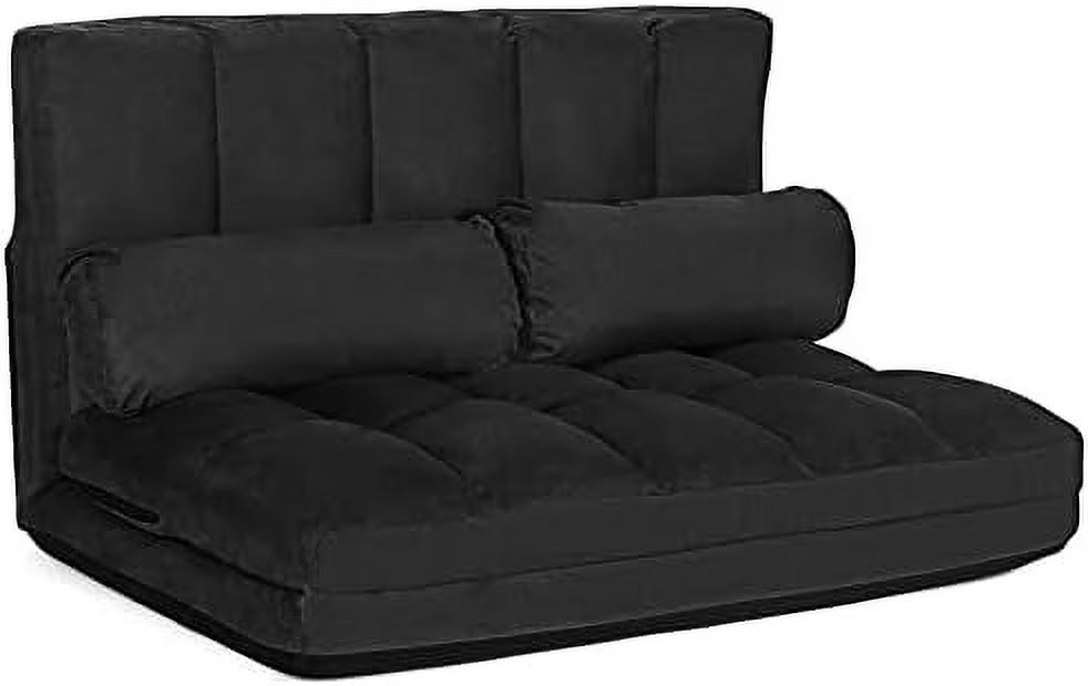 Foldable Floor Sofa with 2 Pillows & Suede Cloth Cover J51916