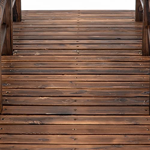 Fir Wood Garden Bridge Arc Walkway with Side Railings, Stained Wood, 60" x 26.5" x 19" F520