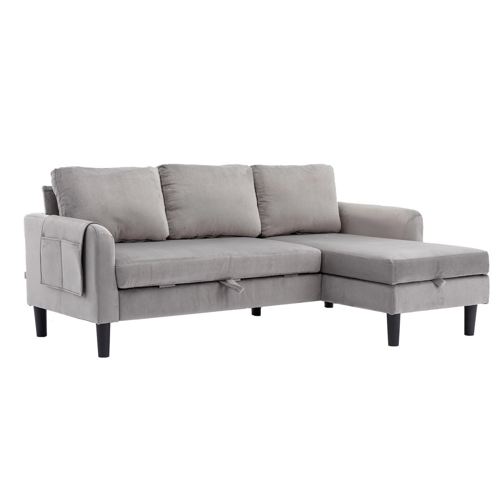 Gray Fabric Sectional Sleeper Sofa with Pull Out Bed P278620