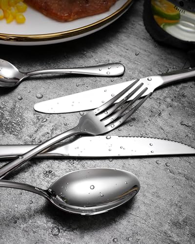 48-Piece Stainless Steel Hammered Silverware Set with Steak Knives S37758