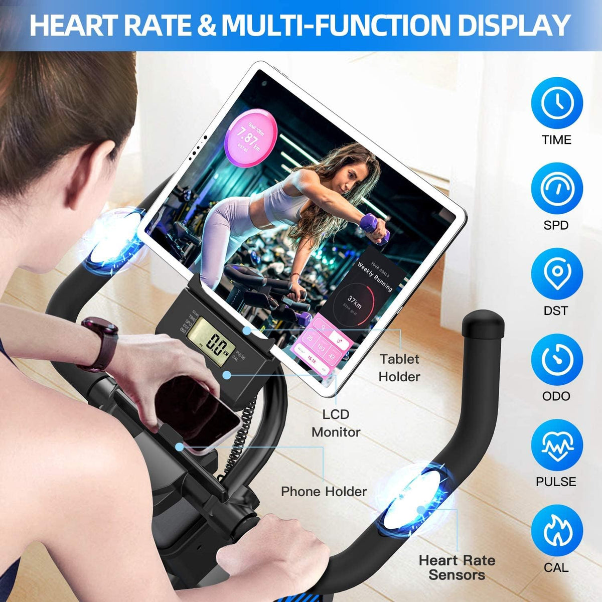 Blue Exercise Bike with Heart Rate Sensor J388