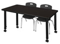 48x22 x 24x22 Height Adjustable Mobile Classroom Table - Mocha Walnut & 2 Stack Chairs - Black Y440