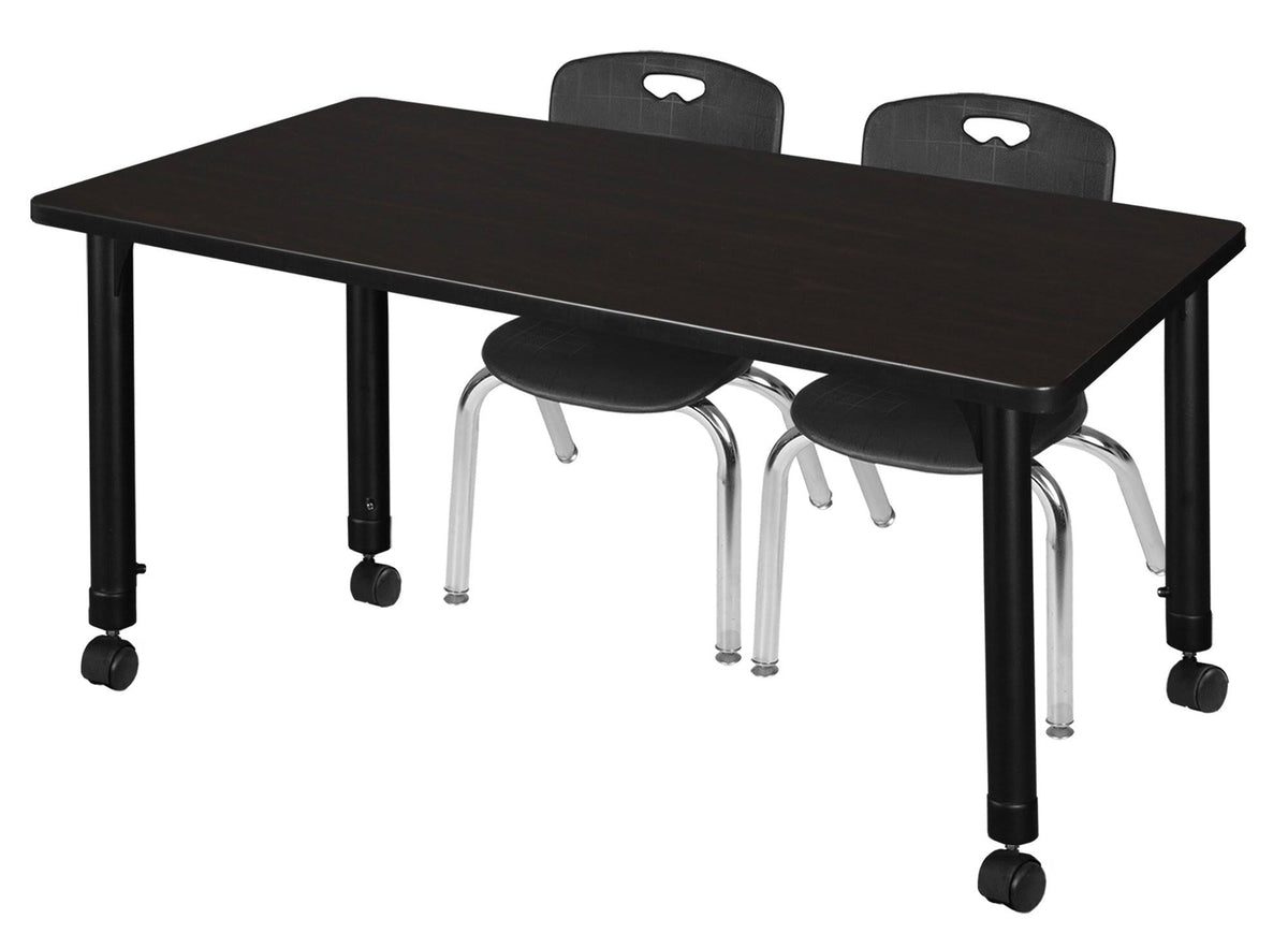 48x22 x 24x22 Height Adjustable Mobile Classroom Table - Mocha Walnut & 2 Stack Chairs - Black Y440