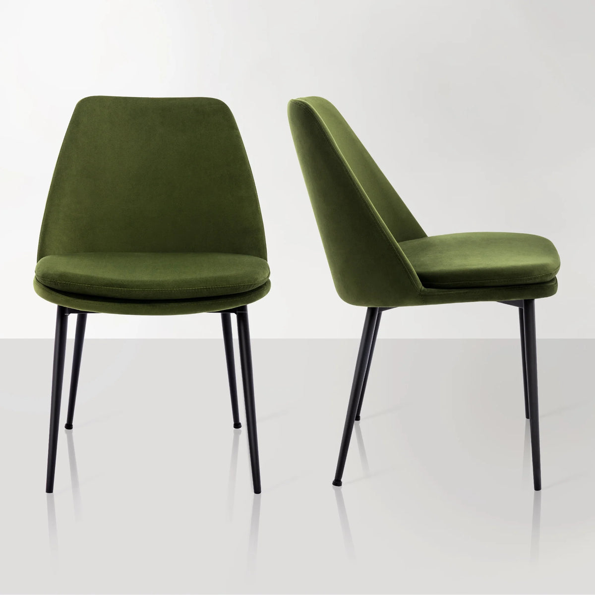 Velvet Upholstered Dining Chair Set of 2 with Black Metal Legs D179