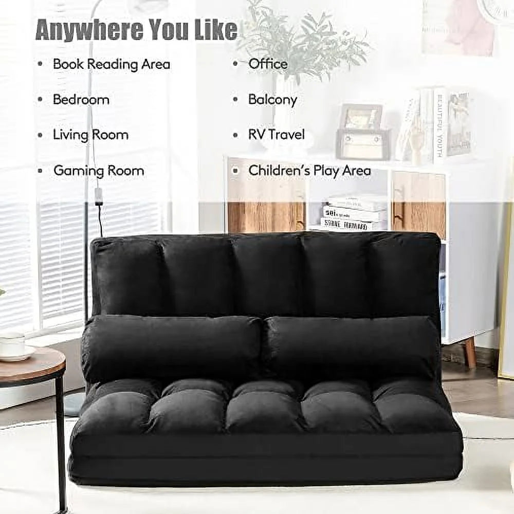 Foldable Floor Sofa with 2 Pillows & Suede Cloth Cover J51916