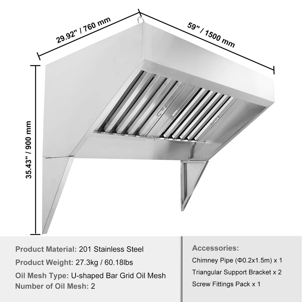 Commercial Exhaust Hood 5ft 201 Stainless Steel L454311