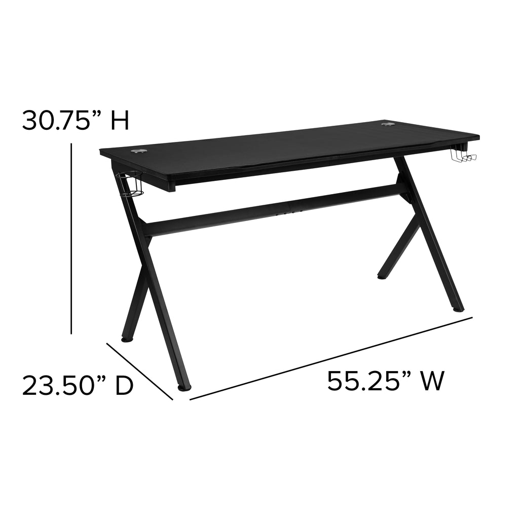 Black Red Gaming Desk with Cup Headset Holder Mouse Pad T762330