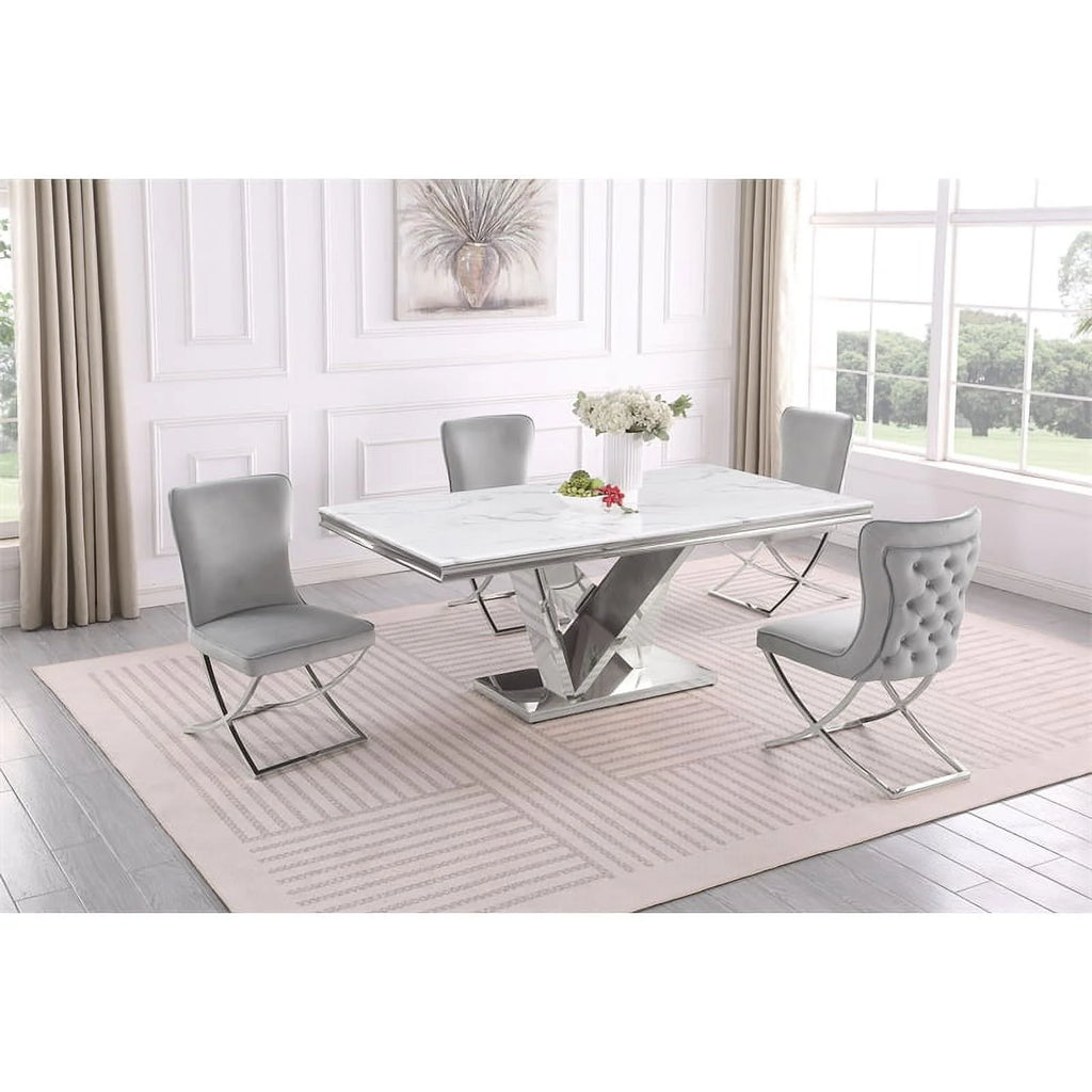 Silver Faux Marble Pedestal Dining Table P665158