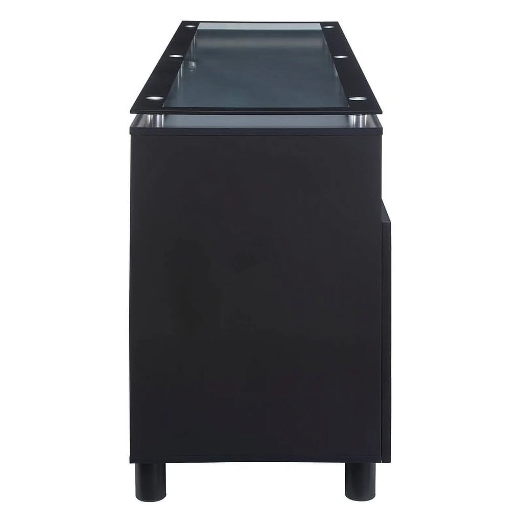 72" Black Engineered Wood TV Stand with Tempered Glass G174806