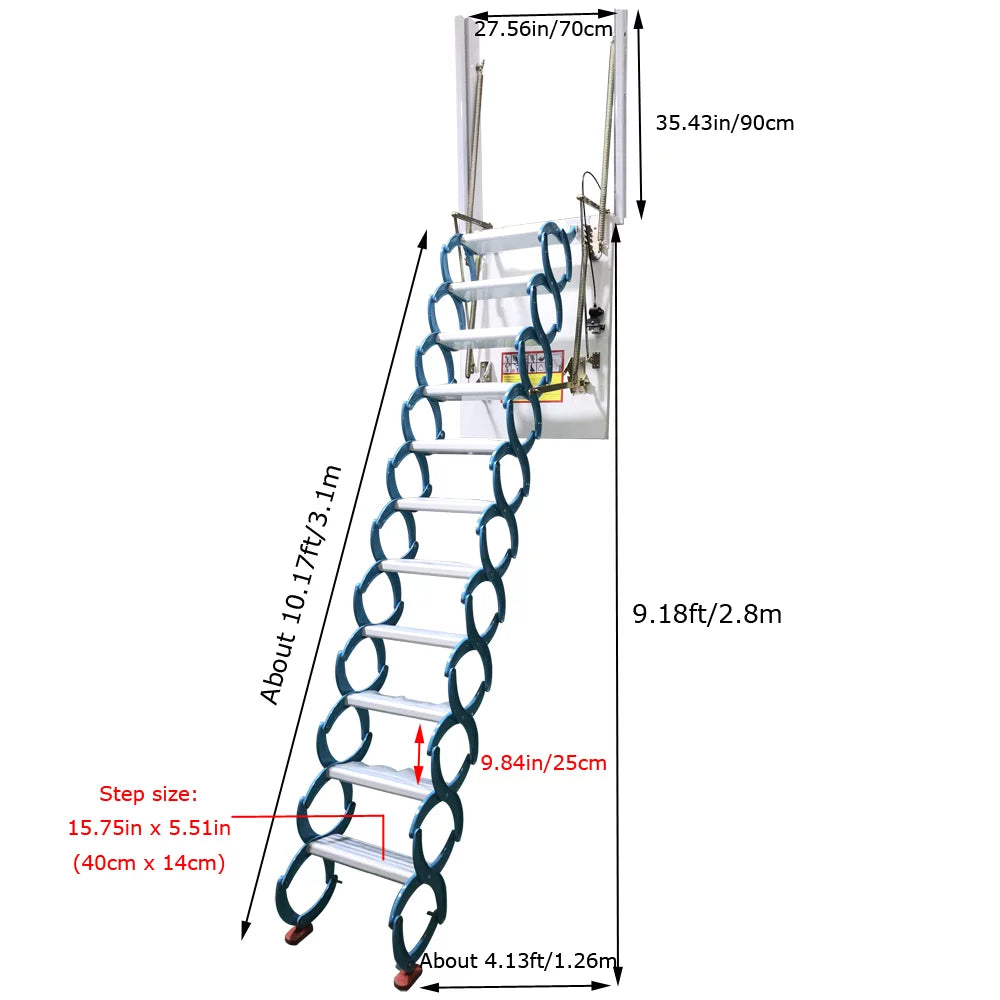 Blue Al-mg Alloy Side-mounted Folding Wall Ladder 11 Pedals F356