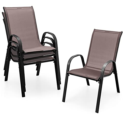 Set of 4 Stackable Patio Dining Chairs with Armrests K514