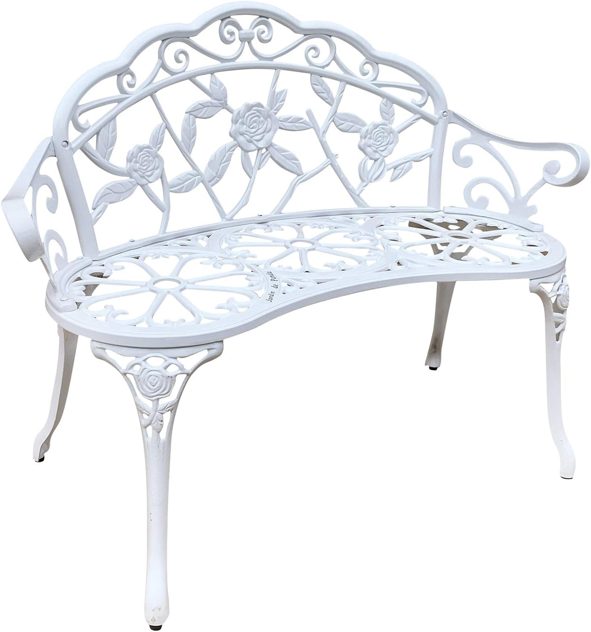 Metal Park Bench with Floral Rose L1222