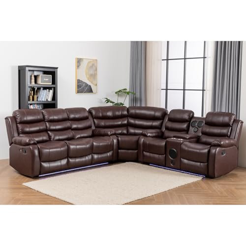 White PU Leather L-Shaped 9 Seater Reclining Sectional Sofa with LED Light T825683