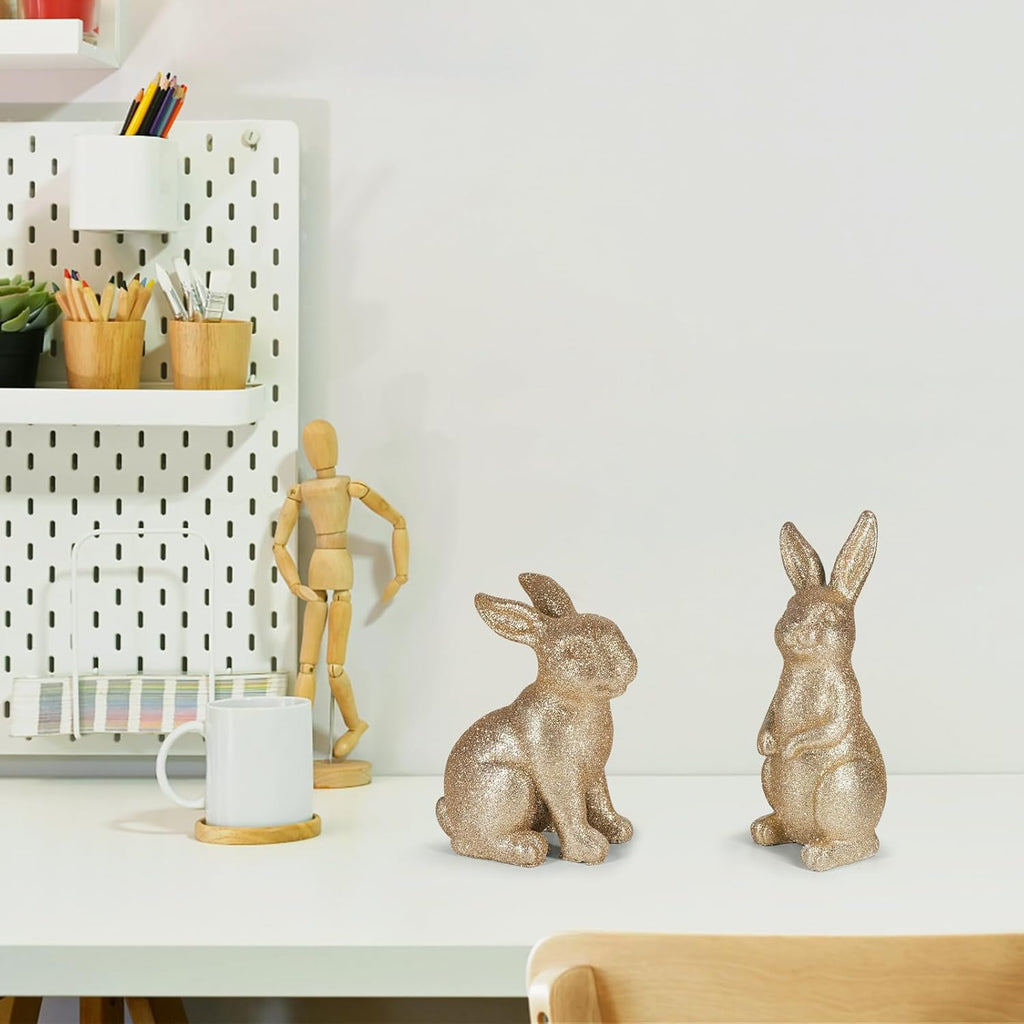 Golden Polyresin Bunny Easter Decor Statue R4955