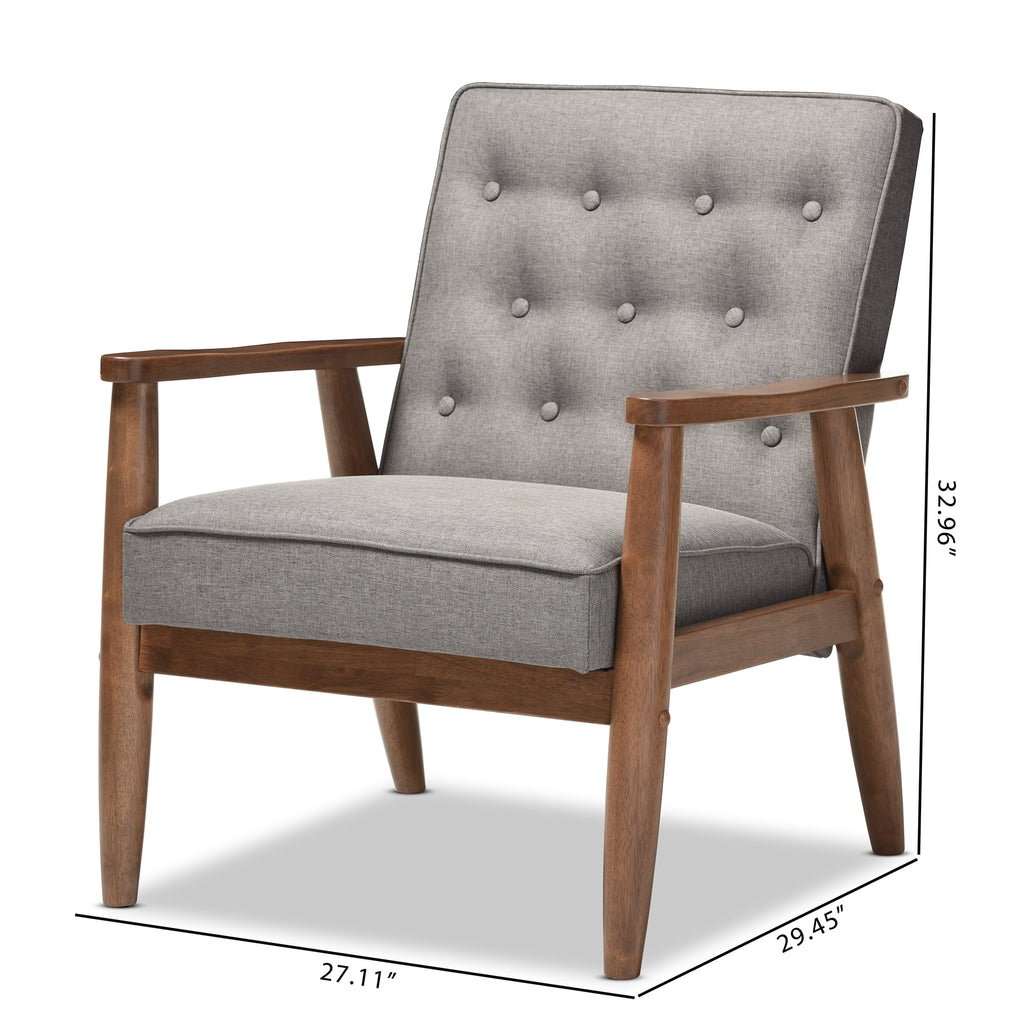 Grey Fabric Upholstered Wooden Lounge Chair U683