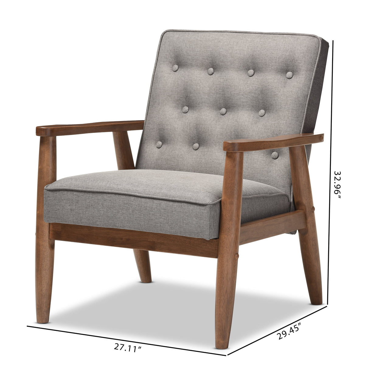 Grey Fabric Upholstered Wooden Lounge Chair U683
