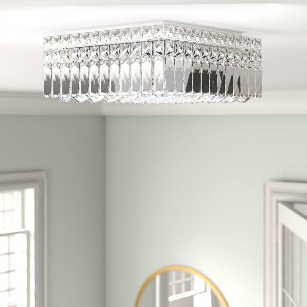 4 Light Chrome and Clear Crystal Flush Mount Ceiling Light T568
