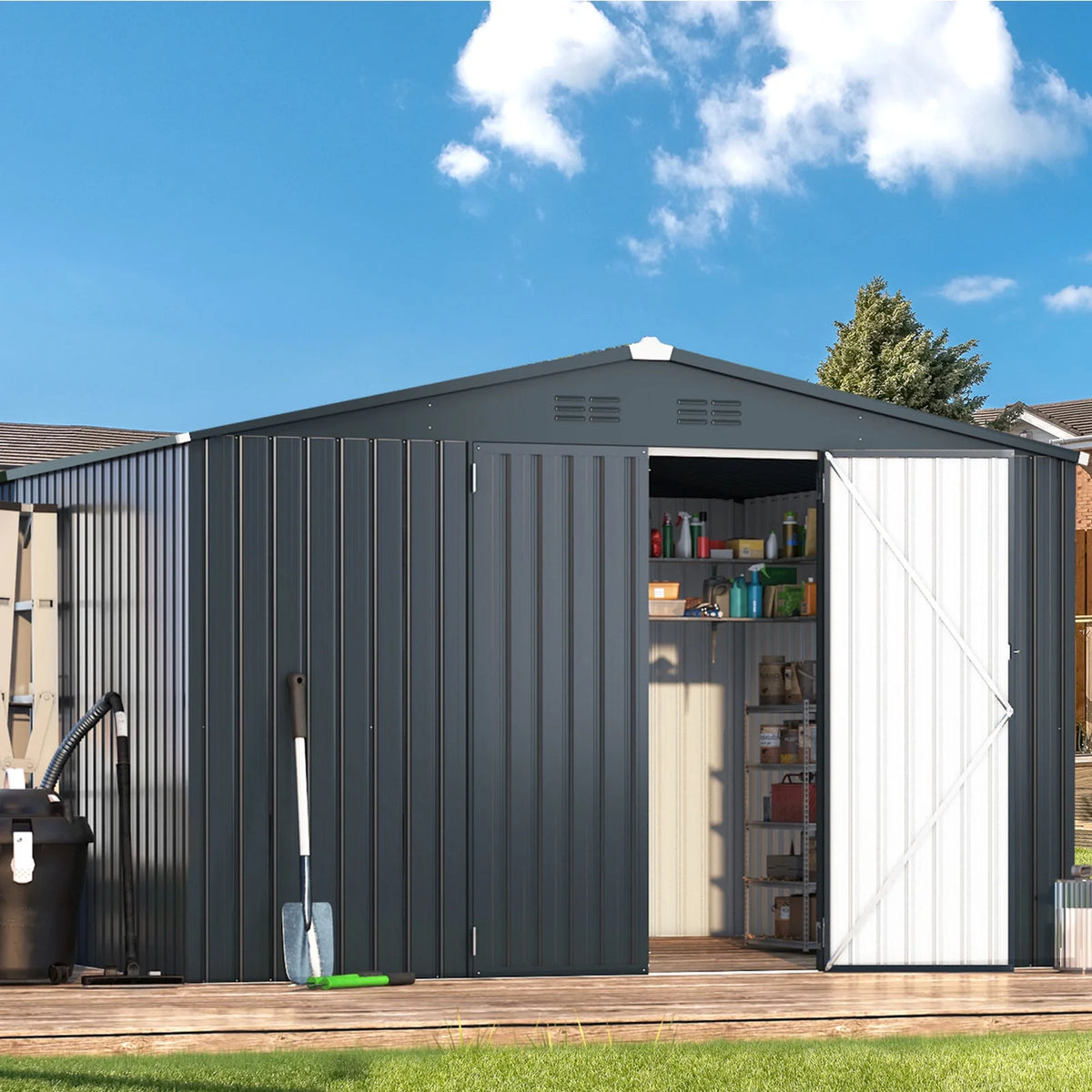 10' x 12' Gray Metal Storage Shed T90809