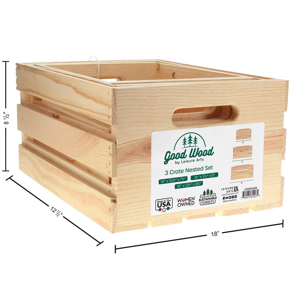 Wooden Crate 3 Piece 14" 16" 18" H4437
