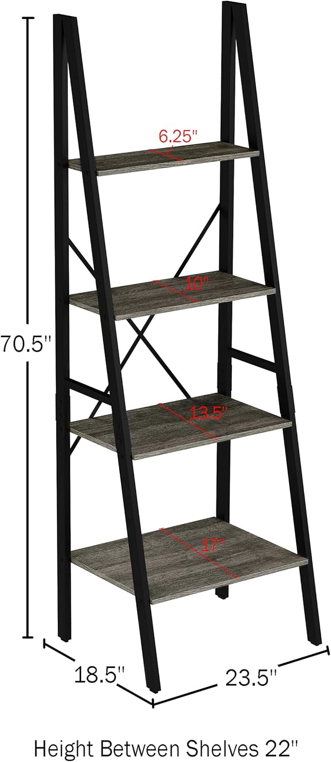 Gray Woodgrain 4-Tier Ladder Bookshelf Y301