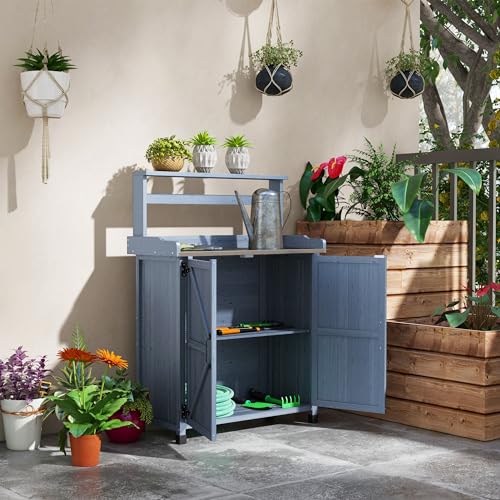 Wooden Potting Bench with Storage Cabinet G56596