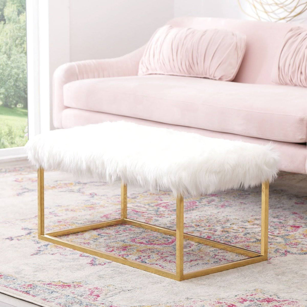 White Faux Fur Ottoman Q618