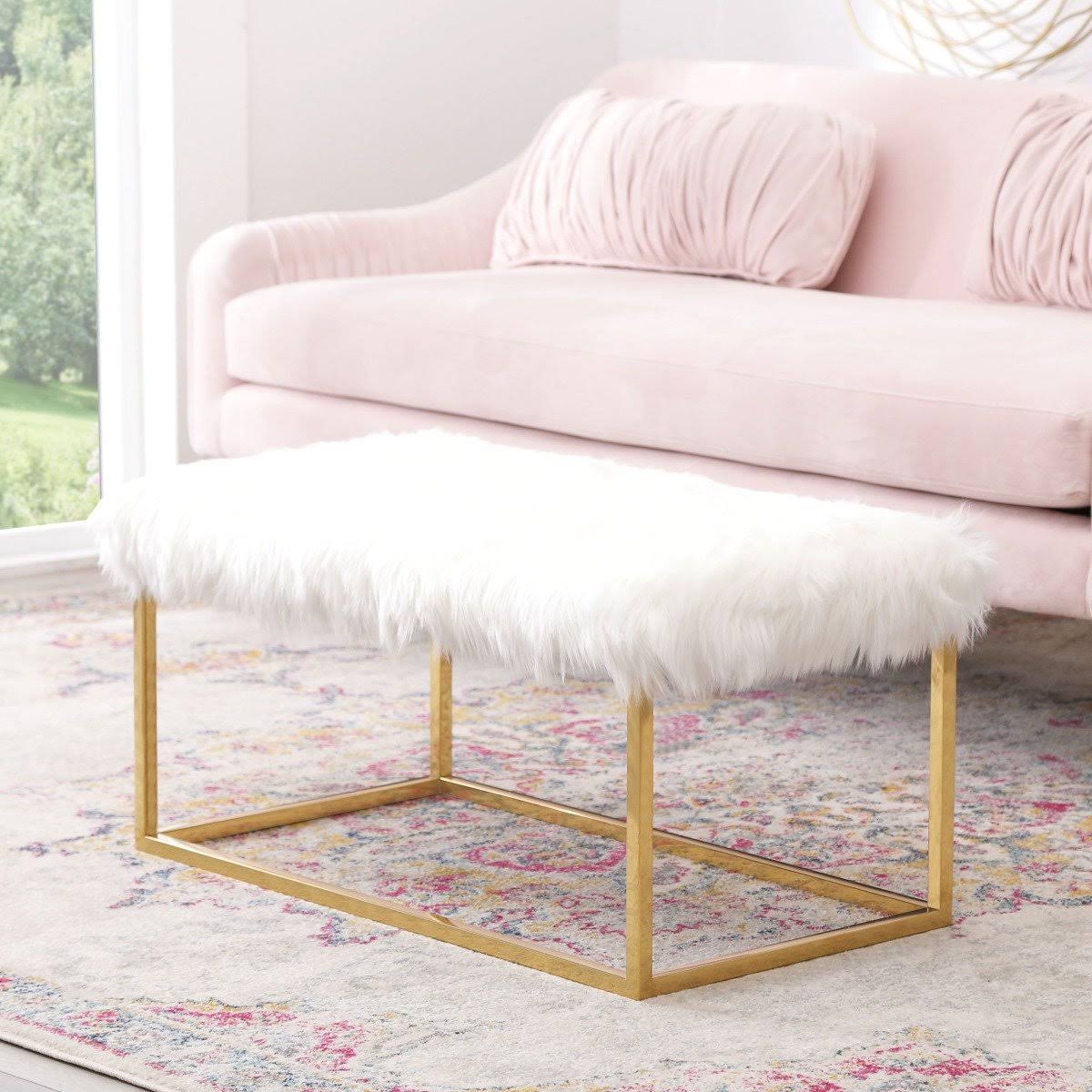 White Faux Fur Ottoman Q618