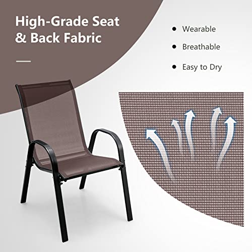 Set of 4 Stackable Patio Dining Chairs with Armrests K514