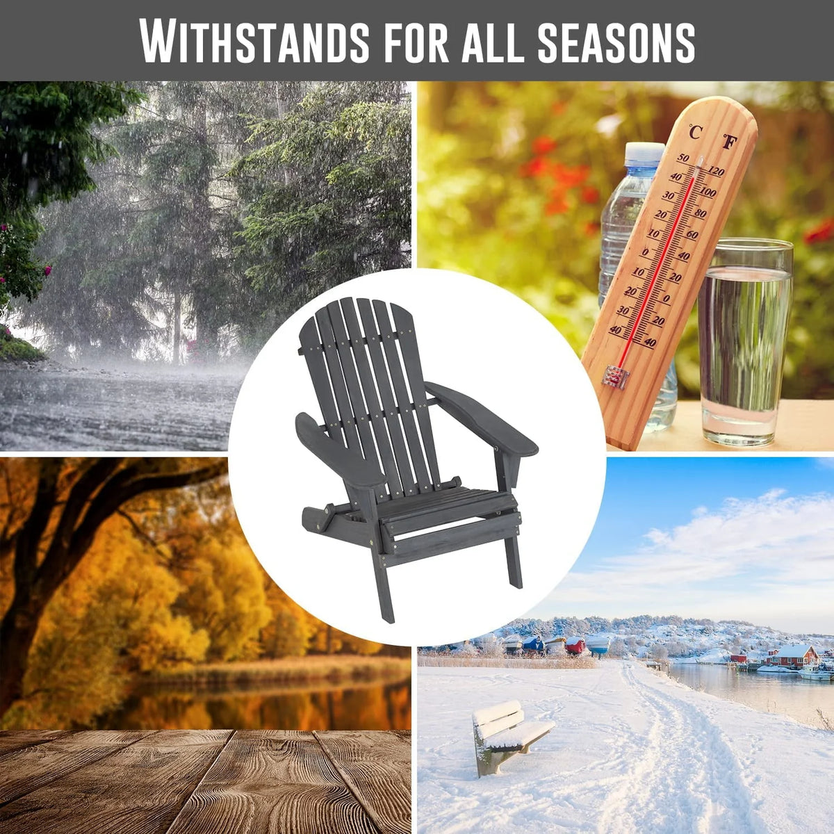 Folding Adirondack Chair Set of 2 Grey X127644