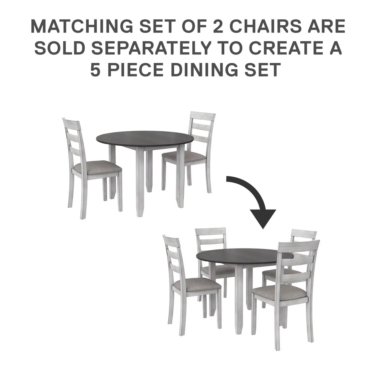 3-Piece Drop Leaf Wood Dining Set with Round Table and 2 Chairs W11561