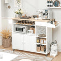 White Rolling Kitchen Island Cart with Drop-Leaf and Wine Rack C93552