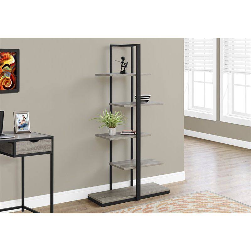 5 Shelf Metal Bookcase in Dark Taupe and Black M947