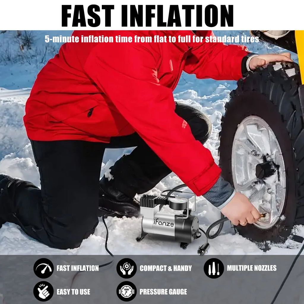 Portable DC 12V Tire Inflator Air Compressor with Mechanical Pressure Gauge D678314