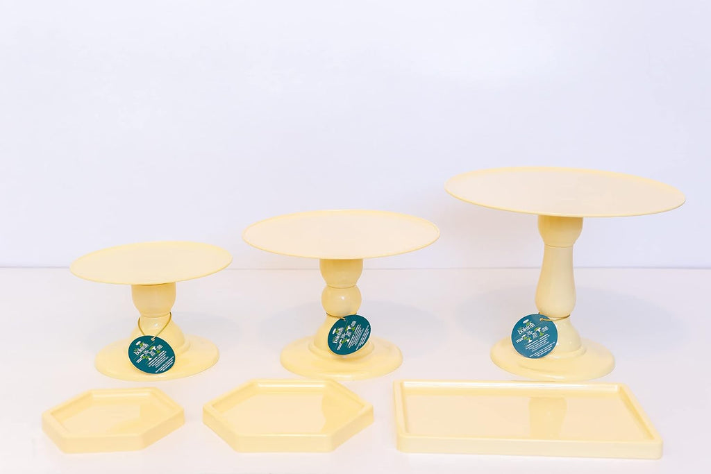 ABS Plastic Colorful Set of 3 Cake Stands 2 Hexagon Trays 1 Rectangular Tray Pink T329893