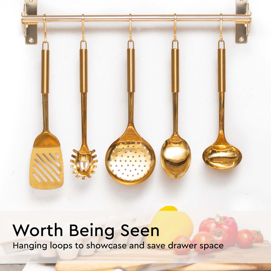 19 Piece Black and Gold Knife Set with Block Self Sharpening and Cooking Utensils Set P80541